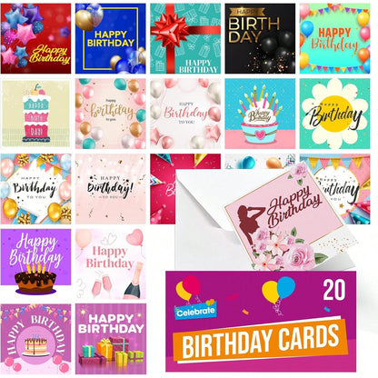 SOL 20pk Birthday Cards For Women Multipack & 20pcs Envelopes - 15x15cm Assorted Happy Birthday Cards For Her - Elegant Designs, Thoughtful Messages, Durable, Perfect For Creating Smiles And Memories