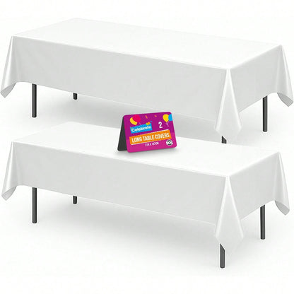 SOL 2pk Long White Table Cloth Party 274x137cm Plastic Cover Disposable Tablecloths For Parties - Heavy Duty Spill Protection - Opaque Design For Weddings, Buffets, Catering, Outdoor & Theme Events