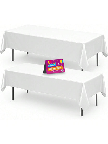 SOL 2pk Long White Table Cloth Party 274x137cm Plastic Cover Disposable Tablecloths For Parties - Heavy Duty Spill Protection - Opaque Design For Weddings, Buffets, Catering, Outdoor & Theme Events