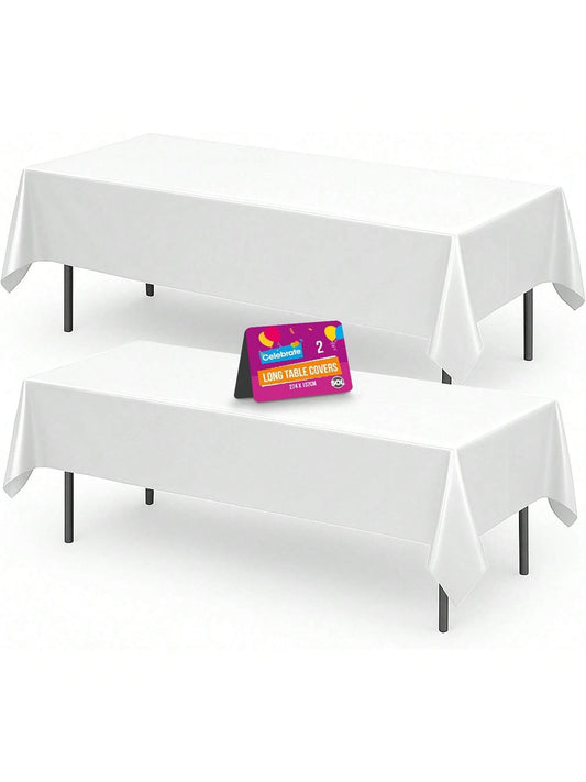 SOL 2pk Long White Table Cloth Party 274x137cm Plastic Cover Disposable Tablecloths For Parties - Heavy Duty Spill Protection - Opaque Design For Weddings, Buffets, Catering, Outdoor & Theme Events