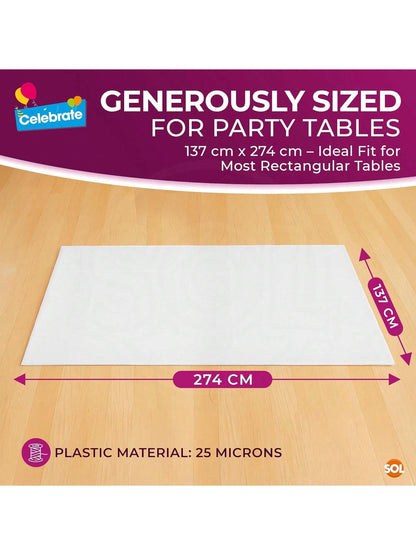 SOL 2pk Long White Table Cloth Party 274x137cm Plastic Cover Disposable Tablecloths For Parties - Heavy Duty Spill Protection - Opaque Design For Weddings, Buffets, Catering, Outdoor & Theme Events