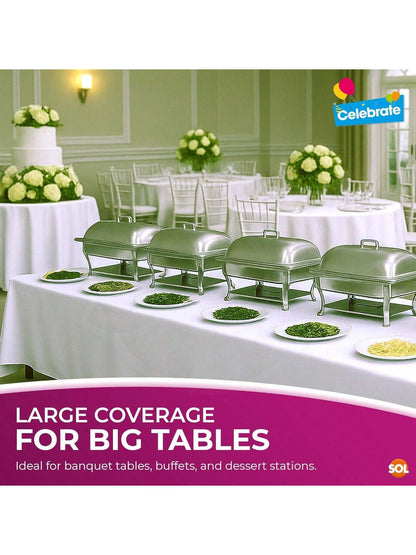 SOL 2pk Long White Table Cloth Party 274x137cm Plastic Cover Disposable Tablecloths For Parties - Heavy Duty Spill Protection - Opaque Design For Weddings, Buffets, Catering, Outdoor & Theme Events