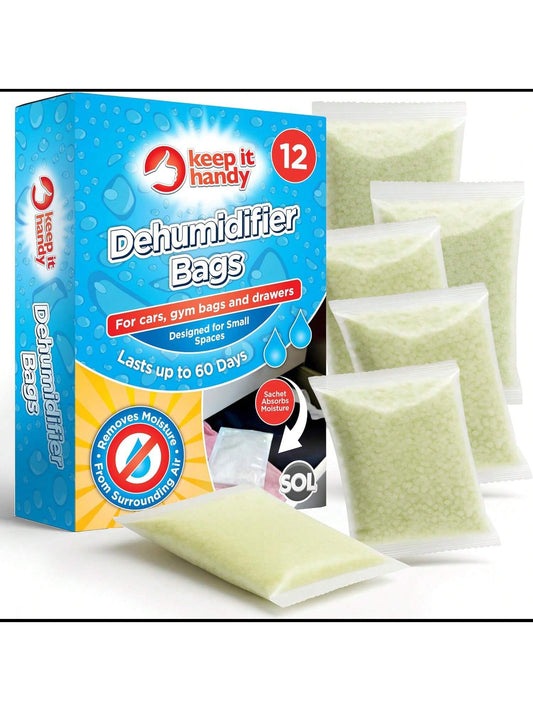 SOL 12pk Dehumidifier Bags - Interior Dehumidifiers Disposable For Home, Wardrobe & Car - Moisture Absorbers With Damp Control & Odor Removal - Compact & Portable - Fits In Small Area