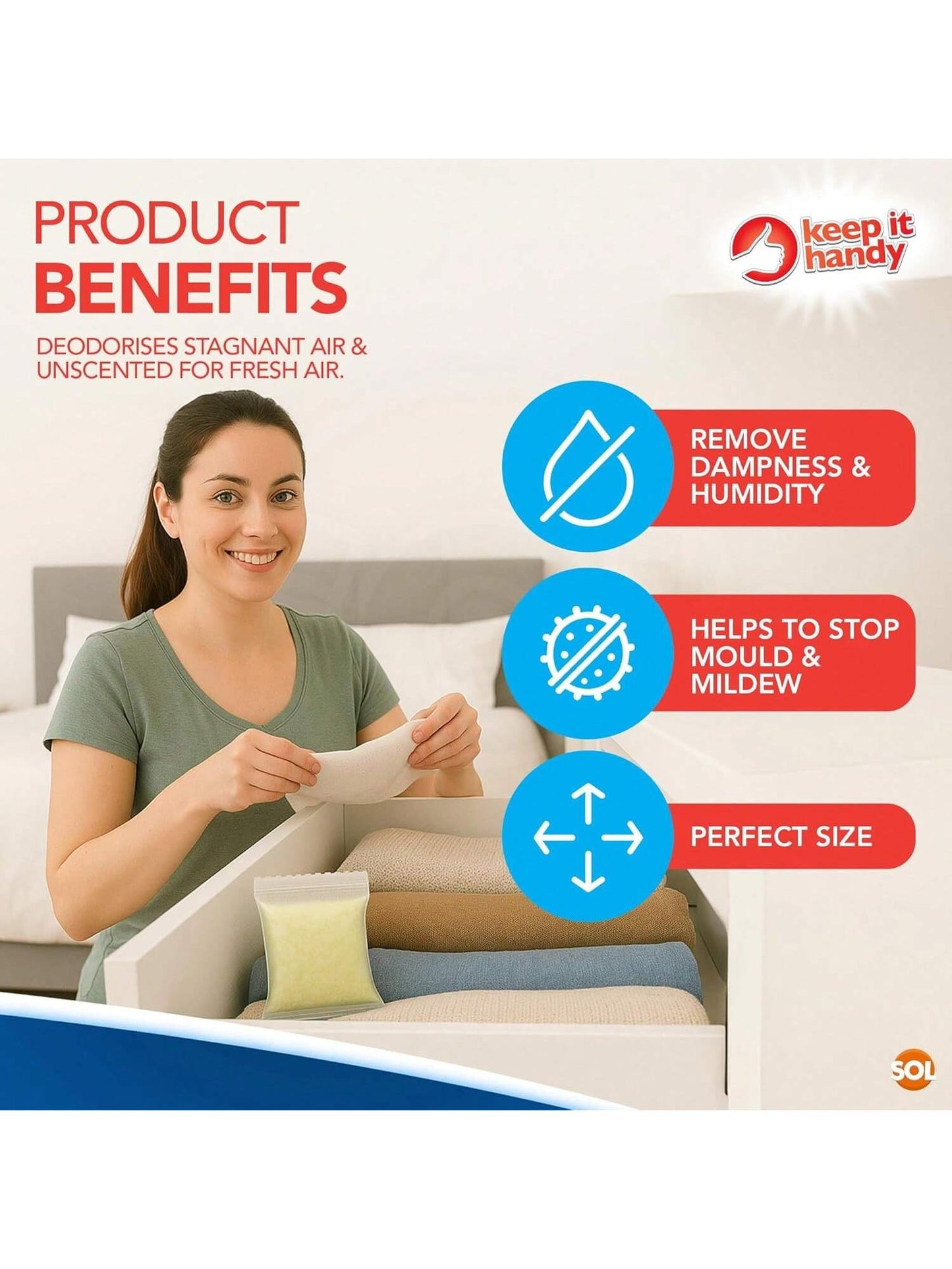 SOL 12pk Dehumidifier Bags - Interior Dehumidifiers Disposable For Home, Wardrobe & Car - Moisture Absorbers With Damp Control & Odor Removal - Compact & Portable - Fits In Small Area