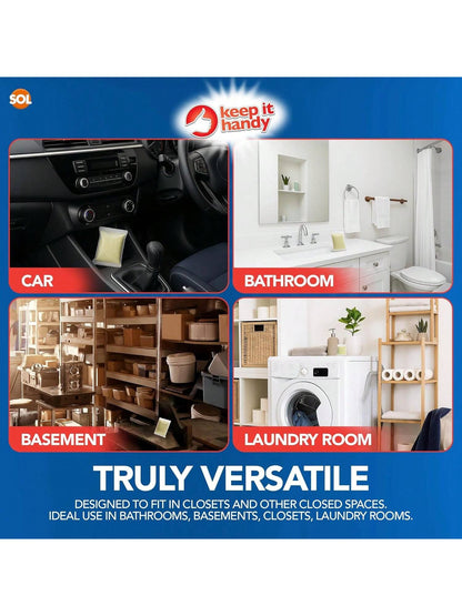 SOL 12pk Dehumidifier Bags - Interior Dehumidifiers Disposable For Home, Wardrobe & Car - Moisture Absorbers With Damp Control & Odor Removal - Compact & Portable - Fits In Small Area