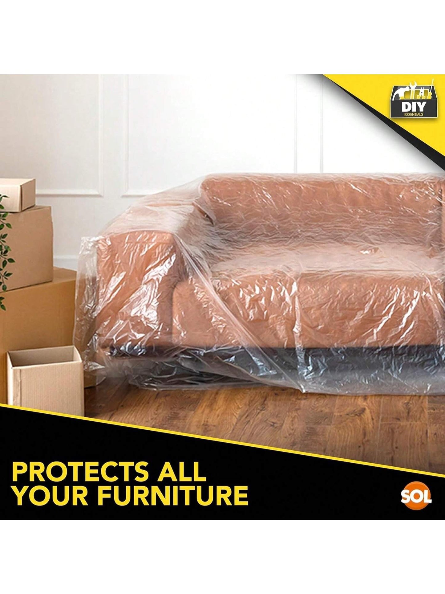 SOL 4pk Polythene Dust Sheets - Large 3.6m X 2.7m Plastic Sheets For Furniture & Painting, Dust Sheeting For Home Renovation, Durable Decorating Plastic Dust Covers