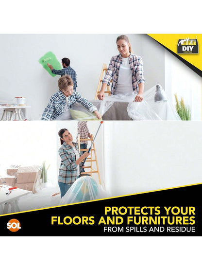 SOL 4pk Polythene Dust Sheets - Large 3.6m X 2.7m Plastic Sheets For Furniture & Painting, Dust Sheeting For Home Renovation, Durable Decorating Plastic Dust Covers