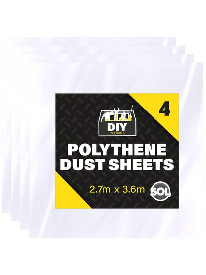 SOL 4pk Polythene Dust Sheets - Large 3.6m X 2.7m Plastic Sheets For Furniture & Painting, Dust Sheeting For Home Renovation, Durable Decorating Plastic Dust Covers