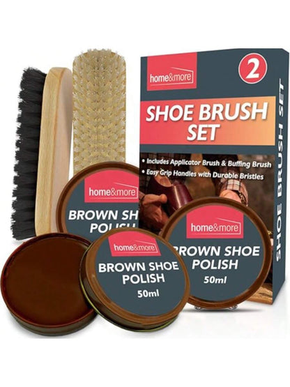 SOL 2pk Shoe Brush Set & 3 Brown Shoe Polish – Leather Boot Polish Kit – Includes Soft & Stiff Brushes, 3 Wax Tins For Leather Shoe Care, Cleaning, Conditioning, Shine & Scuff Protection