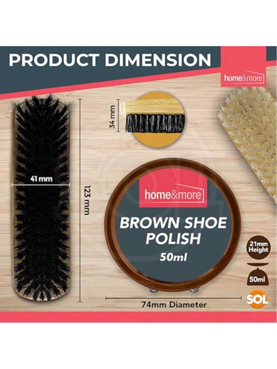 SOL 2pk Shoe Brush Set & 3 Brown Shoe Polish – Leather Boot Polish Kit – Includes Soft & Stiff Brushes, 3 Wax Tins For Leather Shoe Care, Cleaning, Conditioning, Shine & Scuff Protection
