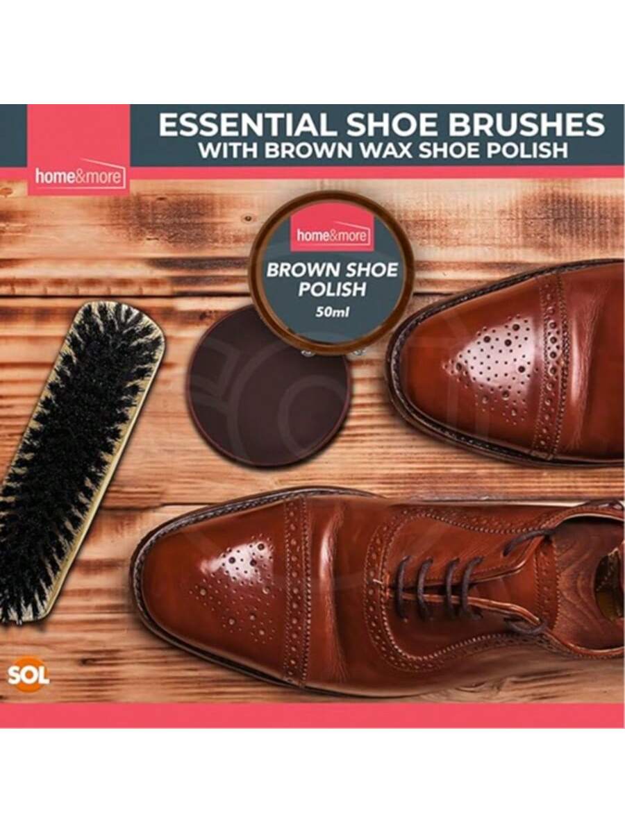 SOL 2pk Shoe Brush Set & 3 Brown Shoe Polish – Leather Boot Polish Kit – Includes Soft & Stiff Brushes, 3 Wax Tins For Leather Shoe Care, Cleaning, Conditioning, Shine & Scuff Protection