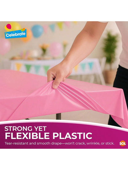 SOL 2pk Long Pink Table Cloth Party 274x137cm | Disposable Plastic Cover. Heavy Duty Spill Protection: Opaque Design For Girls Birthdays, Christening, Communion, Gender Reveals, Weddings & Events.