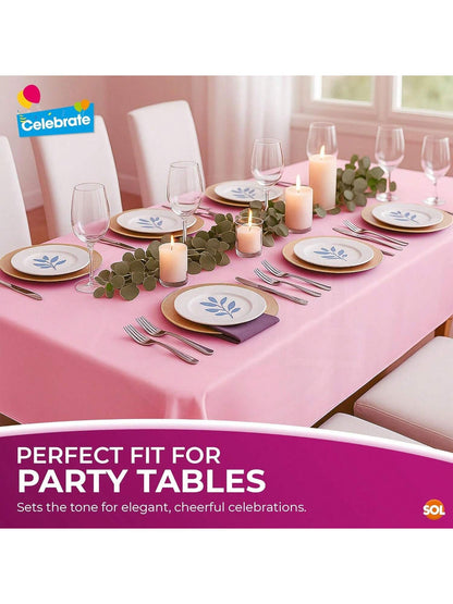 SOL 2pk Long Pink Table Cloth Party 274x137cm | Disposable Plastic Cover. Heavy Duty Spill Protection: Opaque Design For Girls Birthdays, Christening, Communion, Gender Reveals, Weddings & Events.