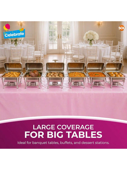 SOL 2pk Long Pink Table Cloth Party 274x137cm | Disposable Plastic Cover. Heavy Duty Spill Protection: Opaque Design For Girls Birthdays, Christening, Communion, Gender Reveals, Weddings & Events.