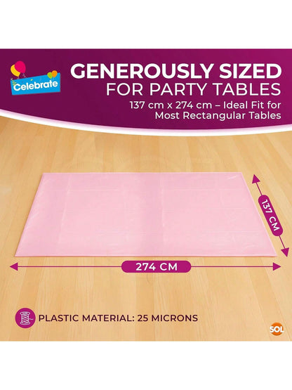 SOL 2pk Long Pink Table Cloth Party 274x137cm | Disposable Plastic Cover. Heavy Duty Spill Protection: Opaque Design For Girls Birthdays, Christening, Communion, Gender Reveals, Weddings & Events.