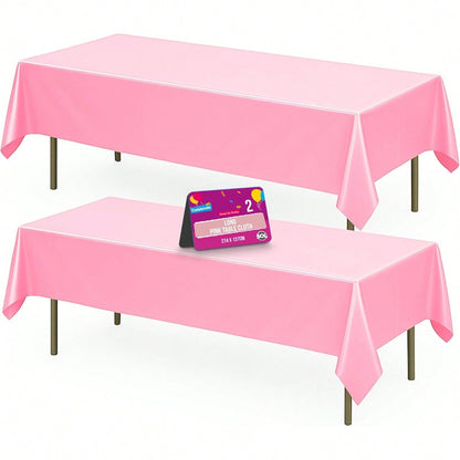 SOL 2pk Long Pink Table Cloth Party 274x137cm | Disposable Plastic Cover. Heavy Duty Spill Protection: Opaque Design For Girls Birthdays, Christening, Communion, Gender Reveals, Weddings & Events.