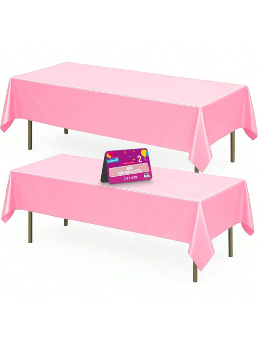 SOL 2pk Long Pink Table Cloth Party 274x137cm | Disposable Plastic Cover. Heavy Duty Spill Protection: Opaque Design For Girls Birthdays, Christening, Communion, Gender Reveals, Weddings & Events.