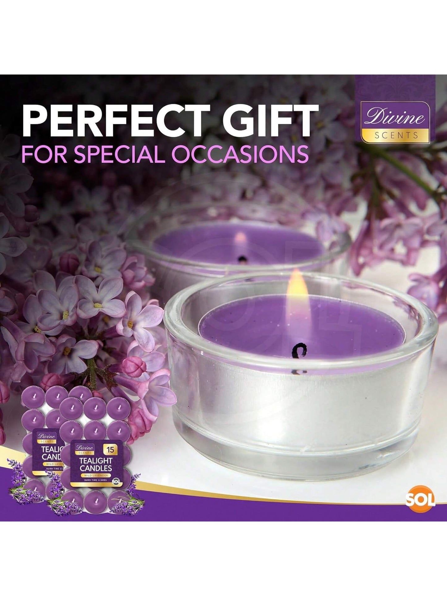 SOL 30pk Tea Light Candles Wild Lavenders – 3.5 Hour Burn Time, Scented Tea Lights Candles, Long-Lasting And Ideal Home Decor, Relaxation, Romantic Dinners, Weddings, Cosy Evenings & Special Occasion
