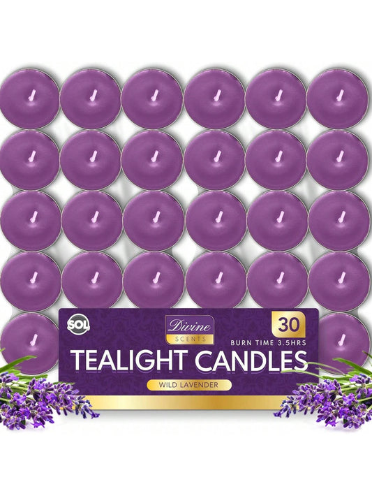 SOL 30pk Tea Light Candles Wild Lavenders – 3.5 Hour Burn Time, Scented Tea Lights Candles, Long-Lasting And Ideal Home Decor, Relaxation, Romantic Dinners, Weddings, Cosy Evenings & Special Occasion