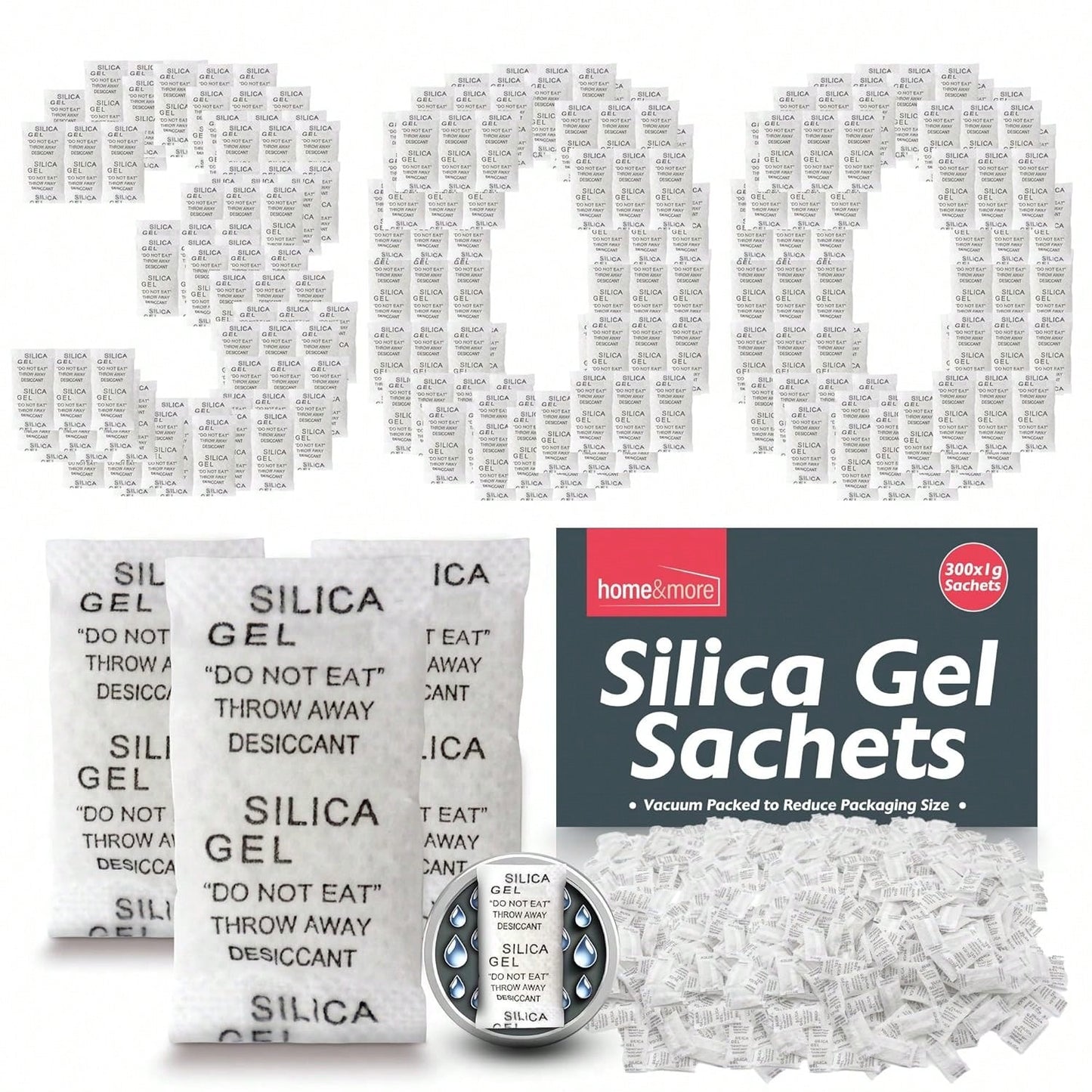 SOL 300pk Silica Gel Sachets For Clothes Container, Moisture Absorber Desiccant Sachets For Food Storage Contacts, Electronics & Bag, Compact, Lightweight & Durable Humidity Absorber Drying Agent Pack