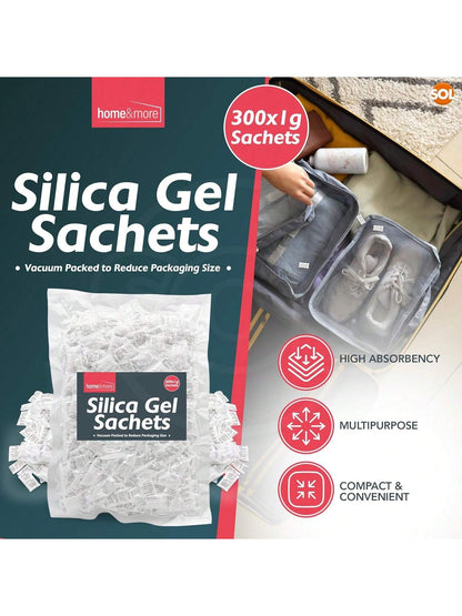 SOL 300pk Silica Gel Sachets For Clothes Container, Moisture Absorber Desiccant Sachets For Food Storage Contacts, Electronics & Bag, Compact, Lightweight & Durable Humidity Absorber Drying Agent Pack