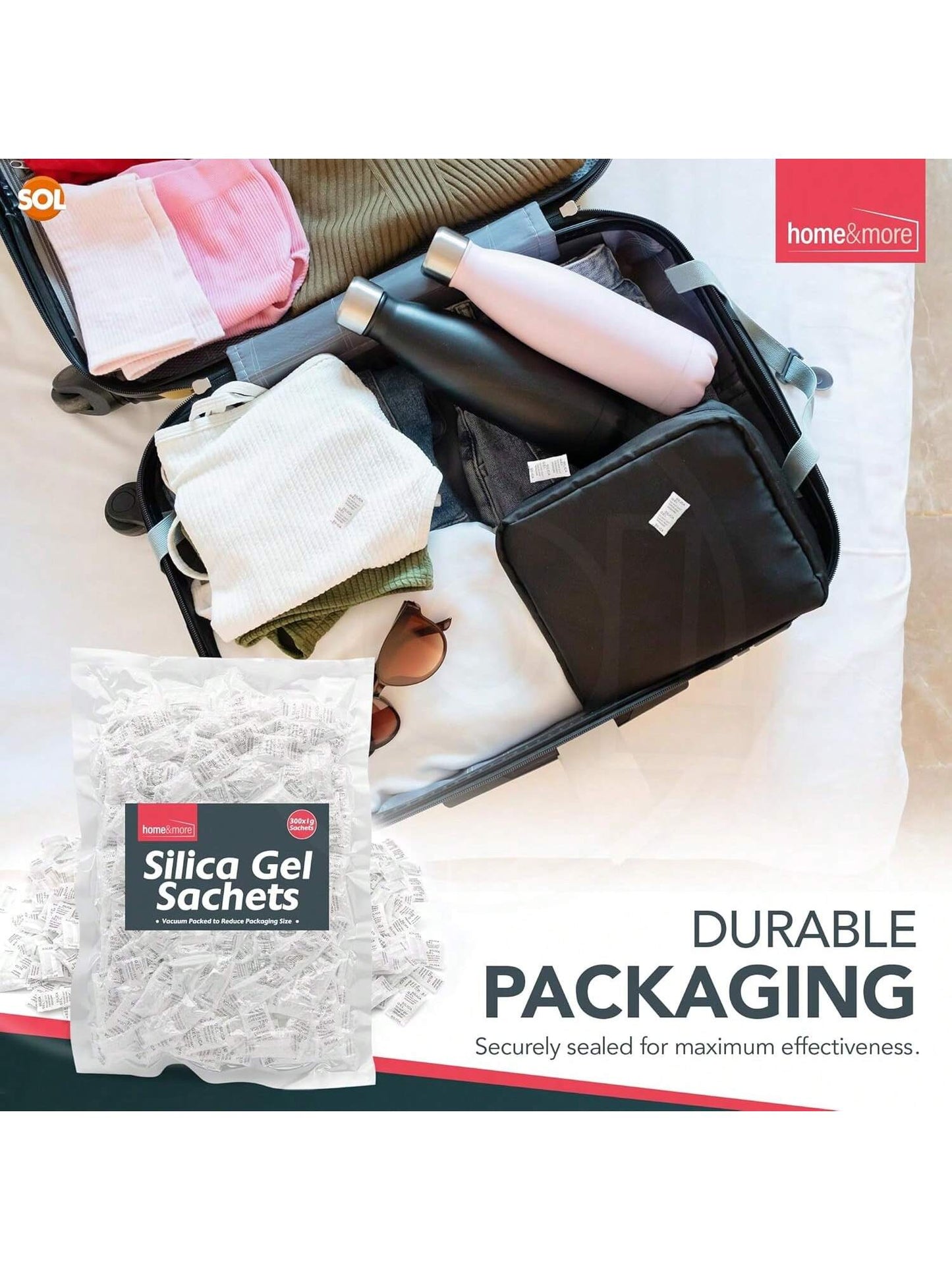 SOL 300pk Silica Gel Sachets For Clothes Container, Moisture Absorber Desiccant Sachets For Food Storage Contacts, Electronics & Bag, Compact, Lightweight & Durable Humidity Absorber Drying Agent Pack