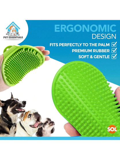 SOL 1pk Dog Grooming Brush For Pets, 12.5 X 8.6cm Soft Silicone Bristle Dog & Puppy Brush, Hand Strap Design For Secure & Comfortable Use, Lightweight, Easy To Handle & Clean, Ideal For Massage & Bath