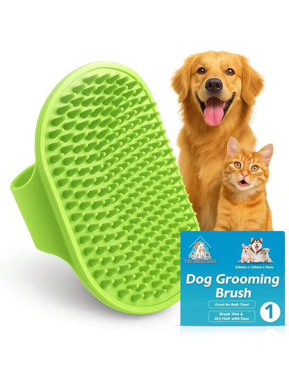 SOL 1pk Dog Grooming Brush For Pets, 12.5 X 8.6cm Soft Silicone Bristle Dog & Puppy Brush, Hand Strap Design For Secure & Comfortable Use, Lightweight, Easy To Handle & Clean, Ideal For Massage & Bath