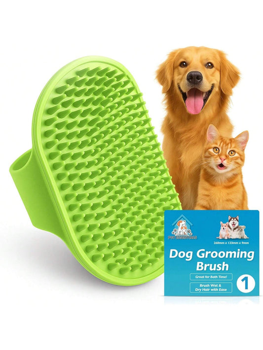 SOL 1pk Dog Grooming Brush For Pets, 12.5 X 8.6cm Soft Silicone Bristle Dog & Puppy Brush, Hand Strap Design For Secure & Comfortable Use, Lightweight, Easy To Handle & Clean, Ideal For Massage & Bath