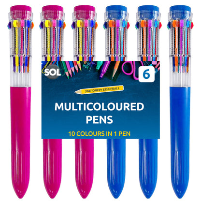 6pk Jumbo 10-in-1 Multi Colour Pens Retractable Ball Point Pen Drawing & Writing