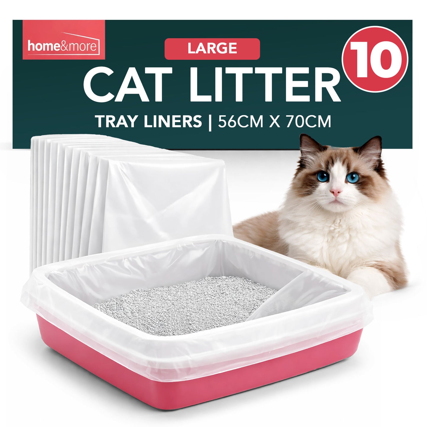 SOL 10pk Extra Large Cat Litter Tray Liners, 56cm X 70cm Thick Leak Proof Litter Bags, Tear-Resistant And Leak Proof Design For Easy Cleanup, Fit To Small To Large Cat Tray, Effortless Setup & Removal