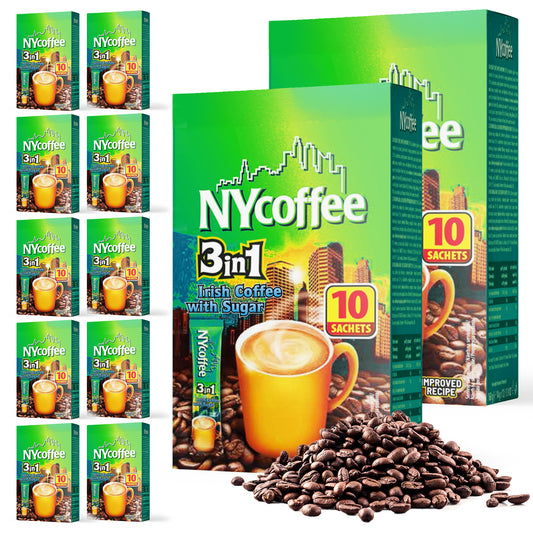 NY Coffee 3 in 1 Irish 100 Sachets Sticks 10x10pk Instant White With Sugar