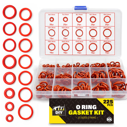 SOL 225pk O Ring Gasket Kit – Assorted Tap Washers For Mixer Taps & Plumbing – Durable Rubber Seals For DIY, Pipe Fittings, Leak Prevention, Automotive, Shower & Household Repairs