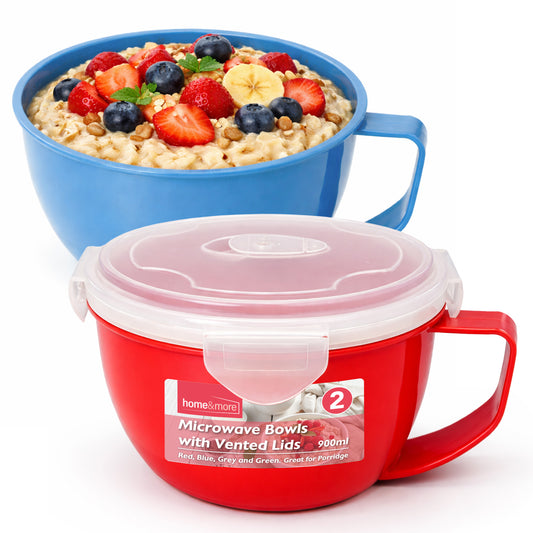 Microwave Soup Bowl with Lid & Handle 900ml | Food Noodle Mug Cup | 2 - 8 Pack
