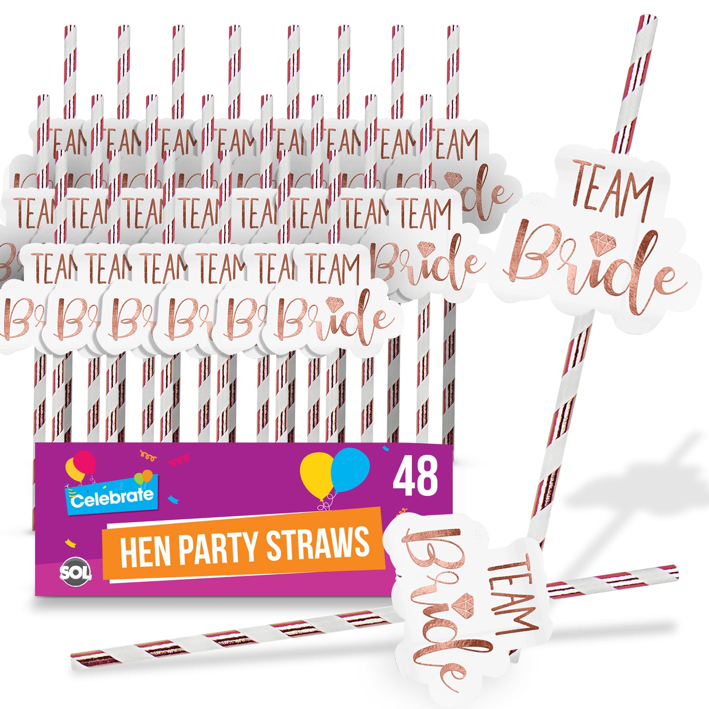 12-48 Team Bride Hen Party Straws Rose Gold Paper Drinking Night Do Accessories