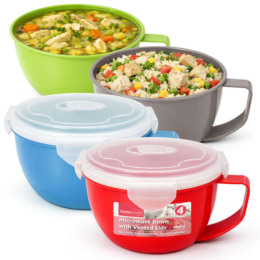 Microwavable Containers with Vented Lids 900ml | Soup Mugs | 4 Pack