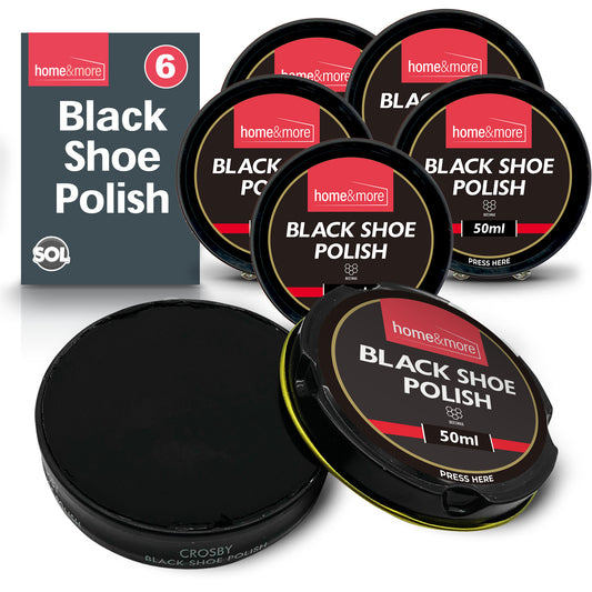 6pk Wax Shoe Polish Black x 50ml Traditional Leather Boot Shine Cleaner Protect