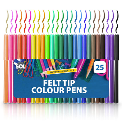 Felt Tip Pens Set | Fine Fibre Drawing Markers | 25 Pack