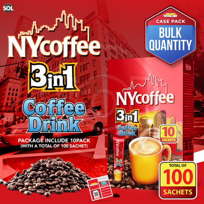 NY Coffee 3 in 1 Instant White with Sugar 100 Sachets Sticks (10x10pk)