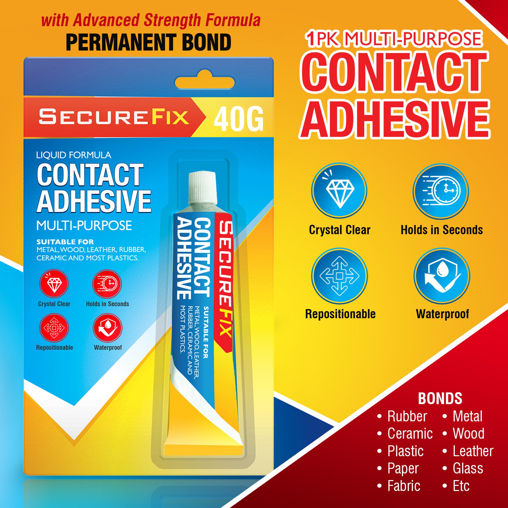 1pk Contact Adhesive Glue Tube 40ml – Waterproof Strong Multi Use