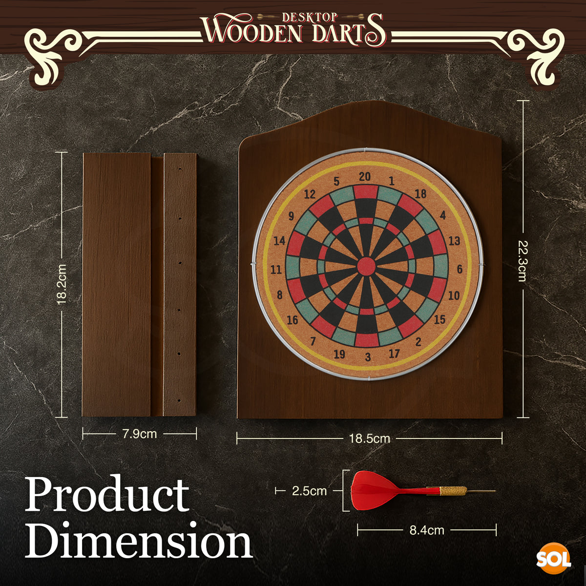 SOL Desktop Wooden Dart Board Set - Compact Tabletop Game for Ages 14+