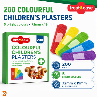 200pk Kids Plasters - Washproof Plasters for Kids Assorted Sizes