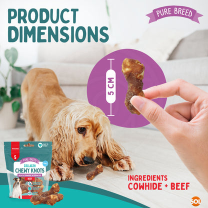20-60pk Collagen Chewy Knots Beef Small Dog Chews Rawhide Free Reward Treats