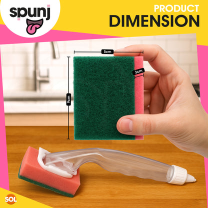spunj 2 Pack Sponge with Liquid Handle Bundled with 6x Refill Heads - Liquid Handle Sponge for Super Fun Easy Cleaning and Dishwashing, Built in Soap Dispenser & Replaceable Heads