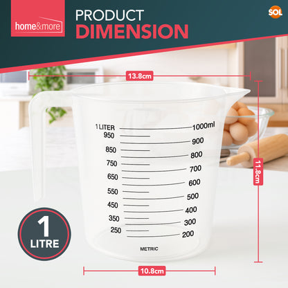 Plastic Measuring Jug 1 Litre | Baking Kitchen Stackable | 3 Pack