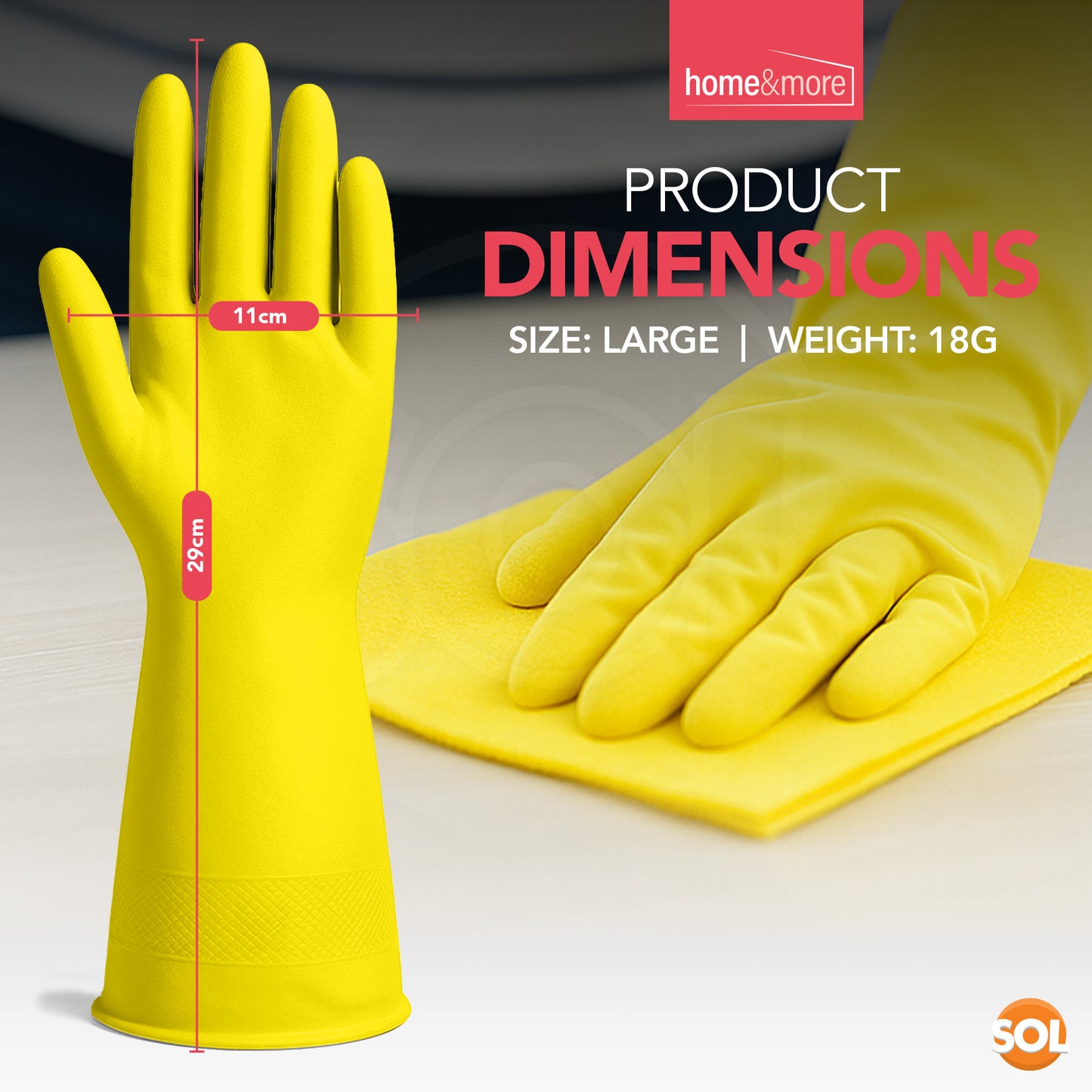 Rubber Gloves Large | Long Sleeve Household Washing Up | 4 Pairs