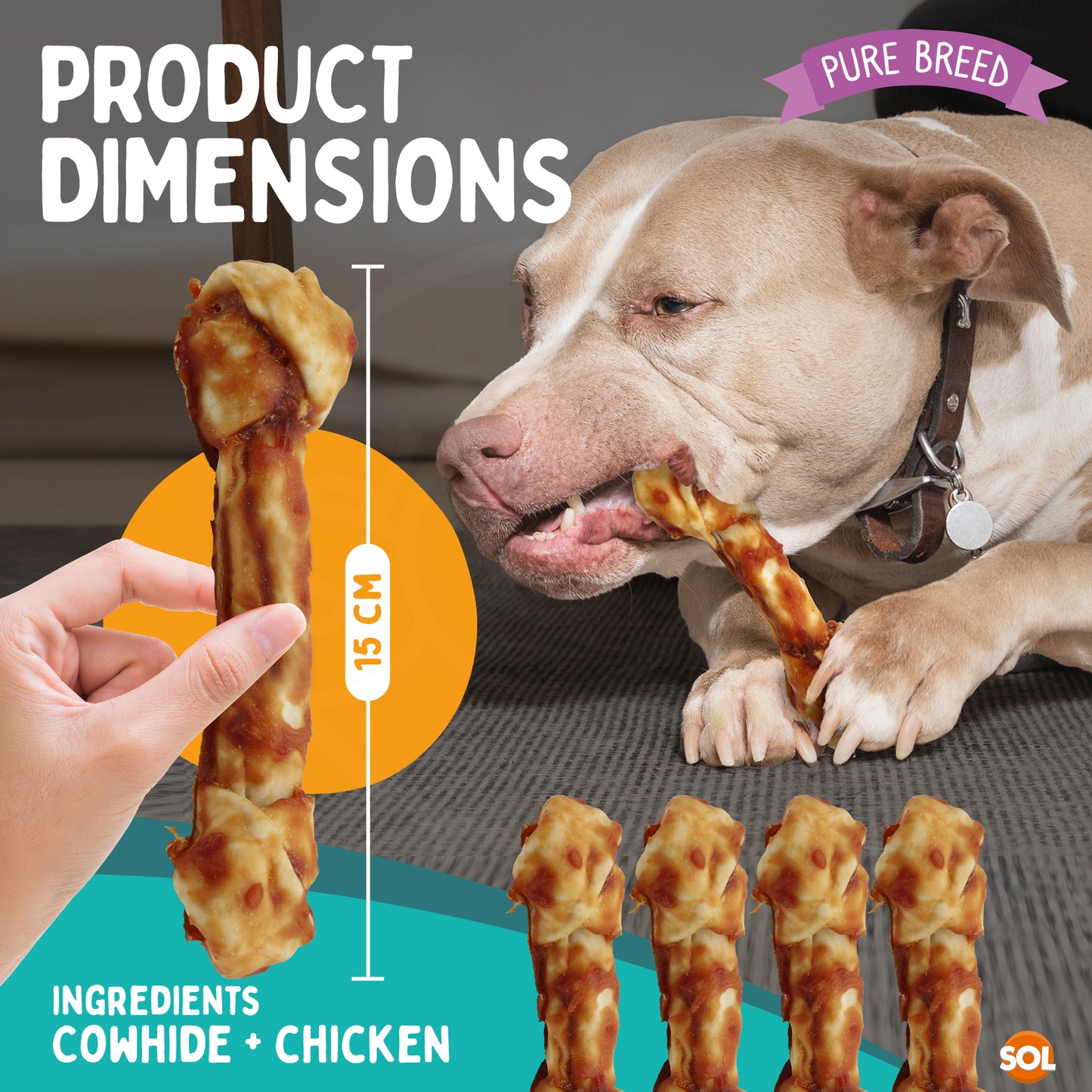 4-12pk Collagen Dog Treats Chicken Chewy Rolls Large Long Lasting Easy Digest