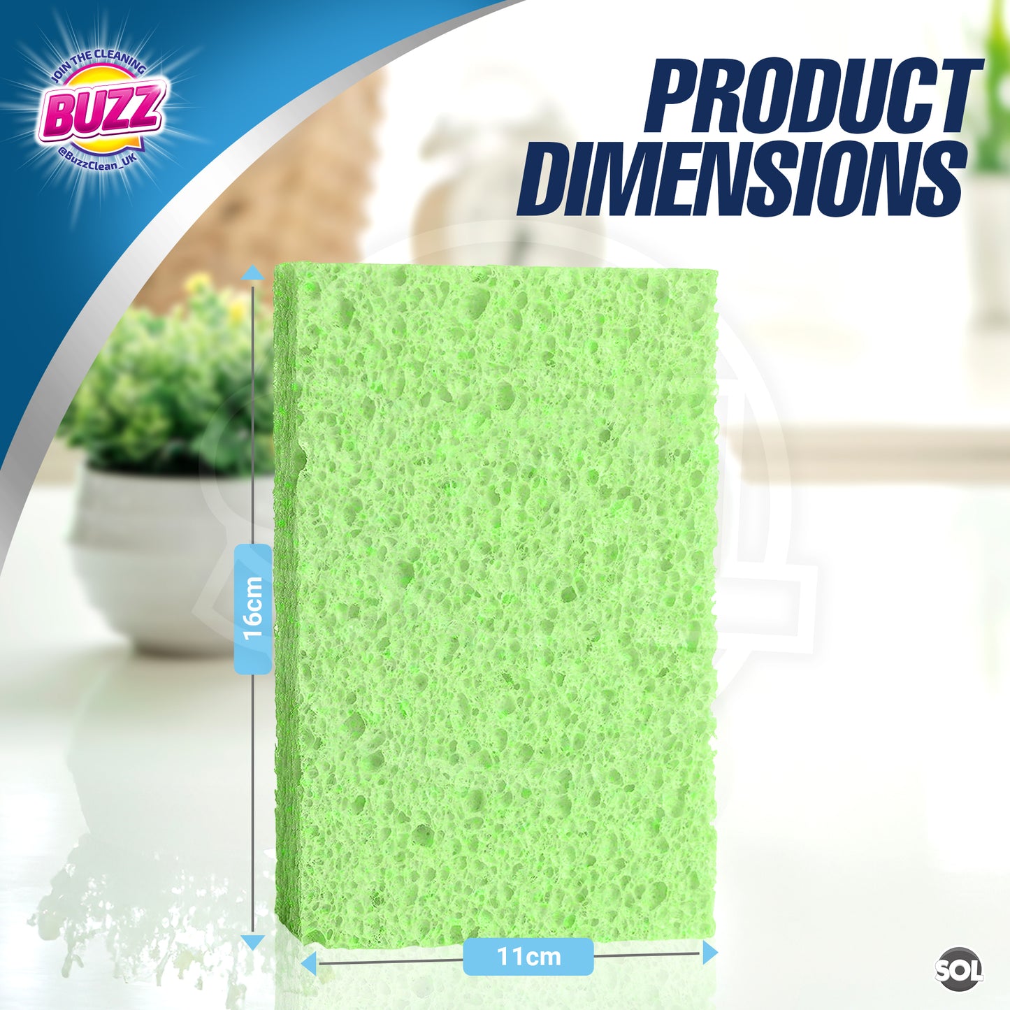 SOL 6pk Cellulose Sponge Highly Absorbent Kitchen Sponges, Household & Kitchen Sponge for Dishes, Bathroom & Sink, Reusable Kitchen Cleaning Sponges Safe for All Surfaces, Washing Up Sponge