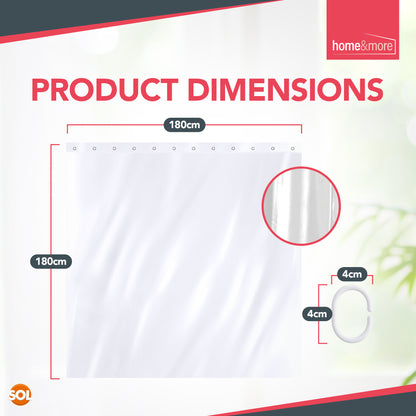 Shower Curtains Clear with Ring Hooks 180 x 180 cm Bathroom Waterproof Polyester