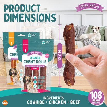 SOL 12pk Medium Collagen Chewy Rolls - Beef and Chicken Dog Chews